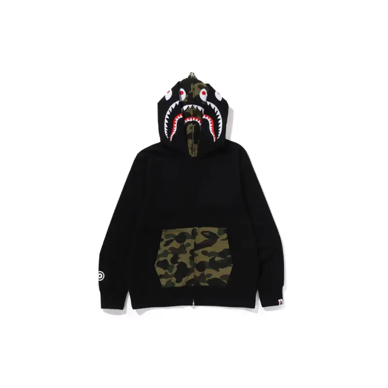 BAPE 1ST Camo Shark Double Hoodie - Black - Front