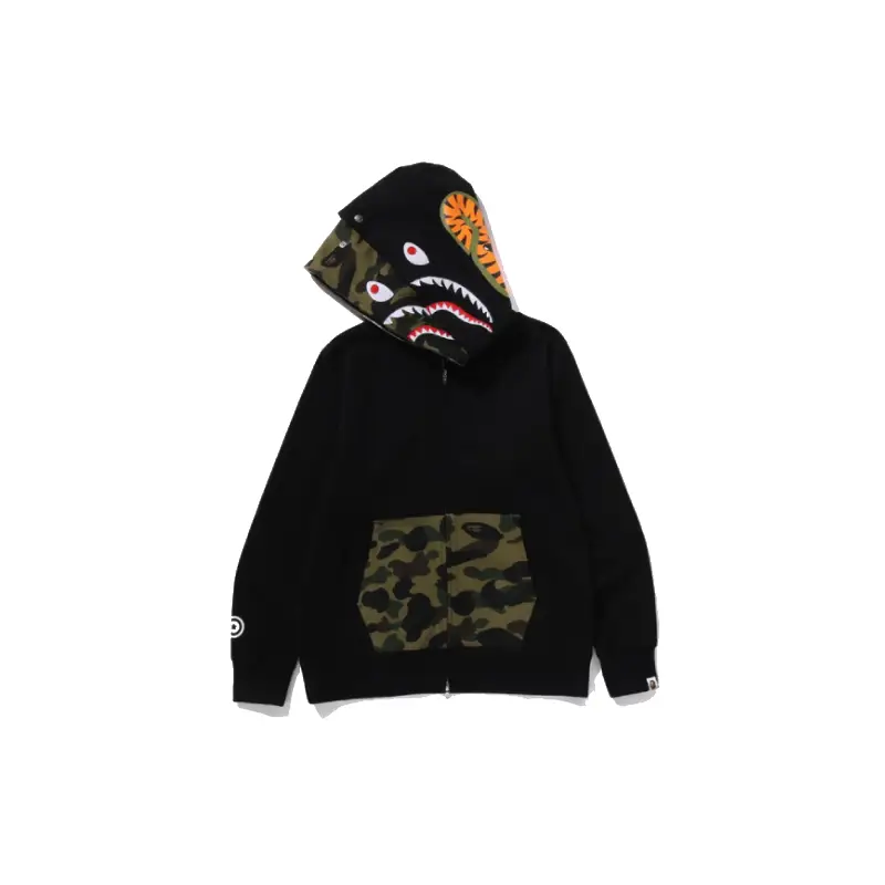 BAPE 1ST Camo Shark Double Hoodie - Black - R-Front