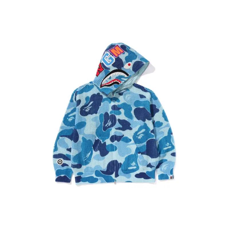 BAPE ABC Camo Crochet Shark Hoodie - Blue - L-Front
