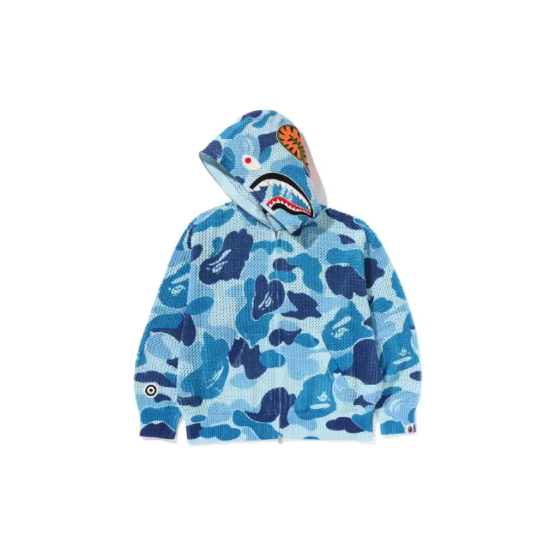 BAPE ABC Camo Crochet Shark Hoodie - Blue - R-Front