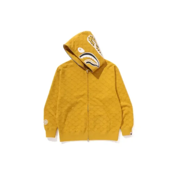 BAPE College Monogram Shark Hoodie - R-Front - Yellow
