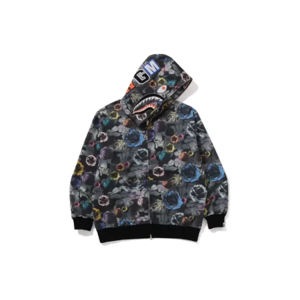 BAPE Floral Camo Shark Hoodie - Black - L-Front