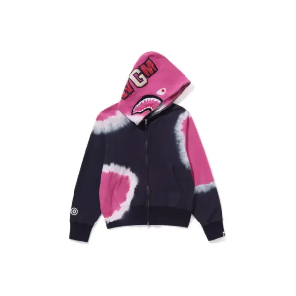 BAPE Hand Dye Shark Full Zip Hoodie - Navy-Pink - L-Front