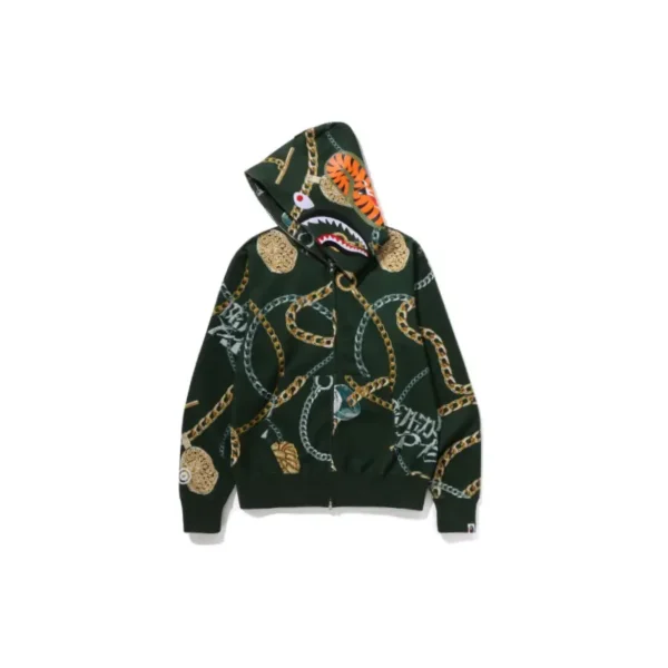 BAPE Jewels Shark Hoodie - Green -R-Front