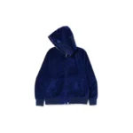 BAPE Logo Velour Shark Hoodie - Navy - R-Front