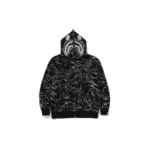 BAPE Marbling Camo Shark Hoodie - Black - Front