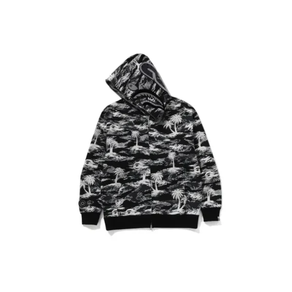 BAPE Palm Tree Camo Shark Hoodie - Black - R-Front