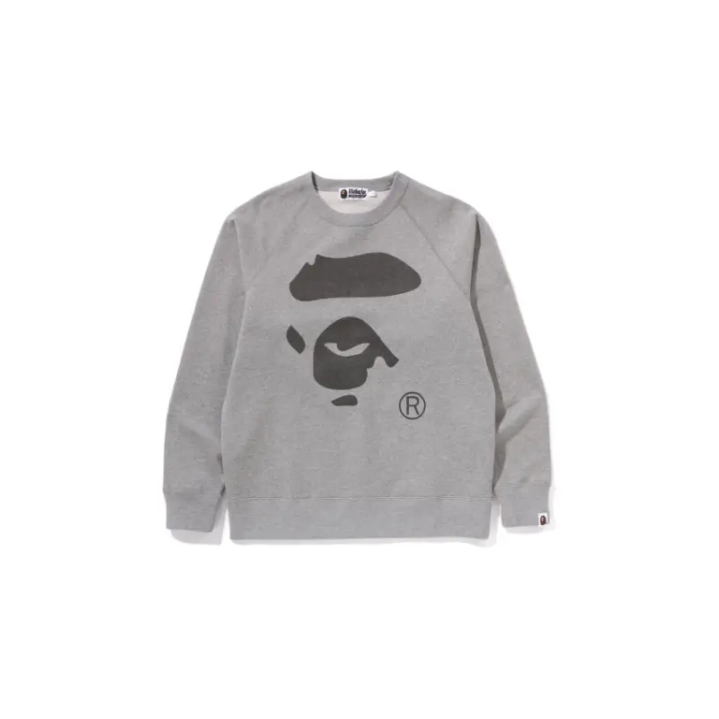 BAPE Ape Face Crewneck Sweatshirt - Grey - Front